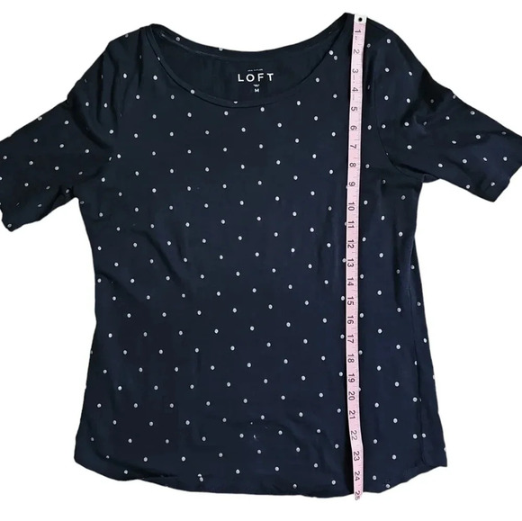 Ann Taylor LOFT M Black Short Sleeve Polka Dot Stretch Tee Classic Shirt - Picture 7 of 7